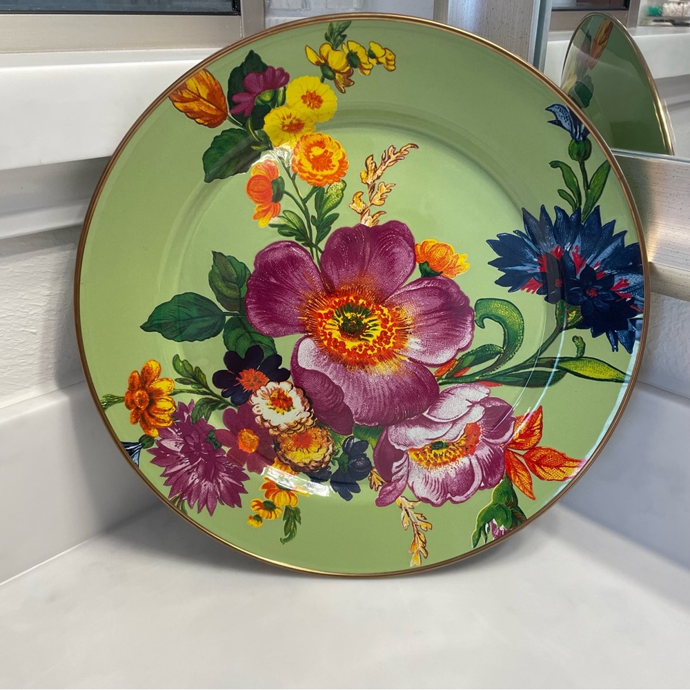 MacKenzie-Childs 12” Flower Market Metal Plate (Set of 2)